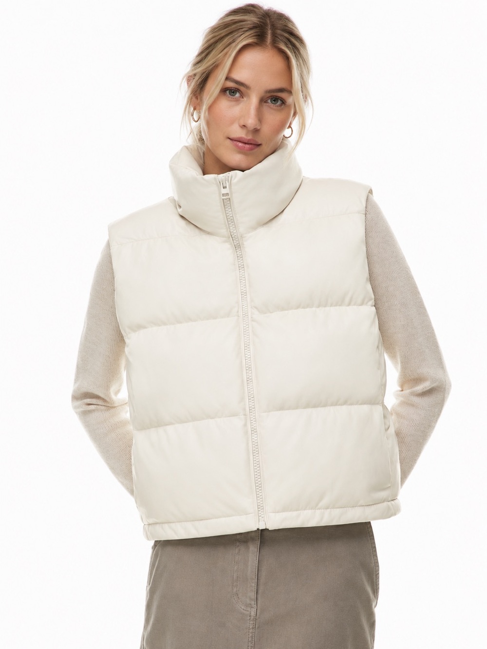Aritzia Wilfred Free Vegan Leather vegan puffer vista vest matte pearl NEW Small